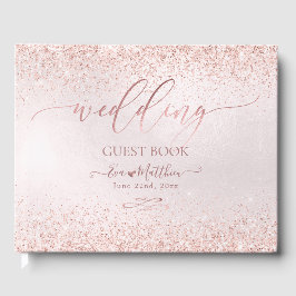 Blush Roze Goud neps Glitter Bruiloftsgastenboek Gastenboek