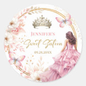 Blush Roze Goud Prinses Tiara Bloemen Zoet 16 Ronde Sticker (Voorkant)