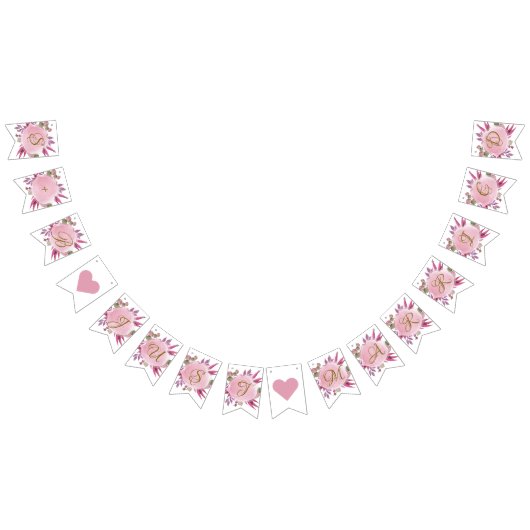 Blush Roze Goud Rustieke Bloemen Elegante Bruiloft Vlaggetjes (Alle)