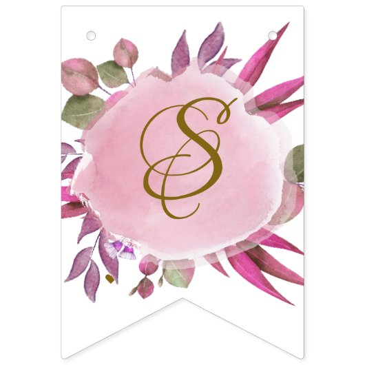 Blush Roze Goud Rustieke Bloemen Elegante Bruiloft Vlaggetjes (Eerste vlag)