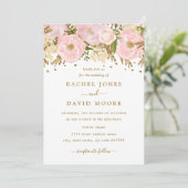 Blush Roze Goud Rustieke Bloemen Huwelijksuitnodig Kaart (Staand voorkant)