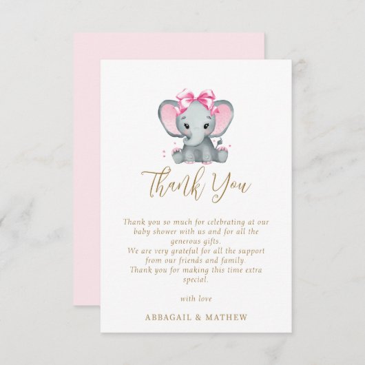 Blush Roze Goud Schattige Olifant Elegant Baby sho Bedankkaart (Voorkant / Achterkant)