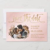 Blush Roze Goud Script Bruiloft 2 Foto Save The Date (Voorkant)
