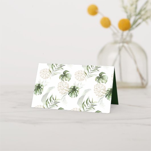 Blush Roze, Goud Tropisch Groen Bruiloft Plaatskaartje (Achterkant)