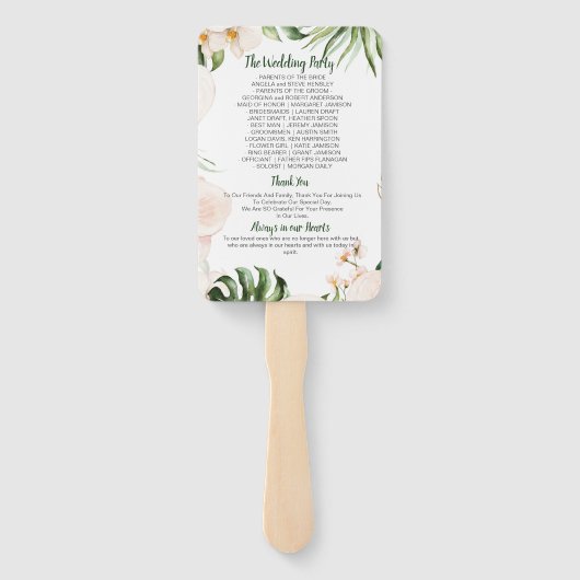 Blush Roze Goud Tropisch Groen Huwelijksceremonie Handwaaier (Achterkant)
