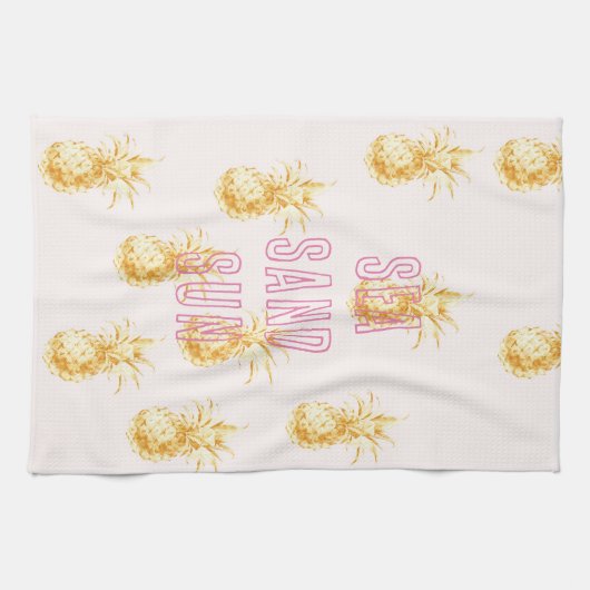 Blush roze goud tropische ananas theedoek (Horizontaal)