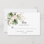Blush Roze Goud Tropische Waterverf Bloemen Bruilo RSVP Kaartje (Voorkant)