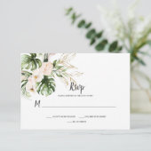 Blush Roze Goud Tropische Waterverf Bloemen Bruilo RSVP Kaartje (Staand voorkant)