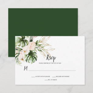 Blush Roze Goud Tropische Waterverf Bloemen Bruilo RSVP Kaartje