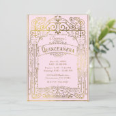 Blush roze goud Victoriaans Deco Quinceañera Kaart (Staand voorkant)