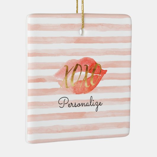 Blush Roze Goud XOXO Waterverf Kiss Gepersonalisee Keramisch Ornament (Rechts)