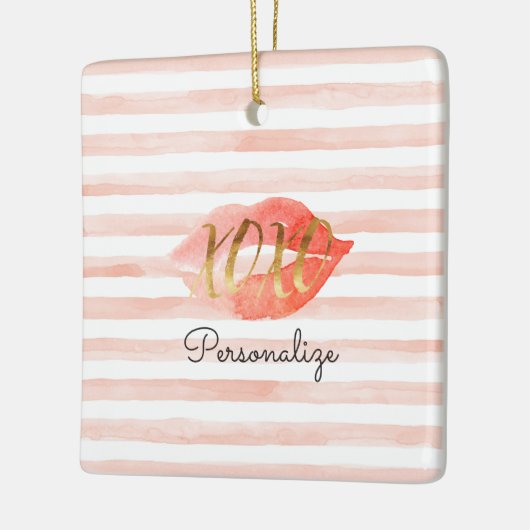 Blush Roze Goud XOXO Waterverf Kiss Gepersonalisee Keramisch Ornament (Links)