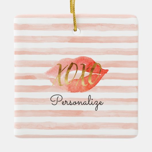 Blush Roze Goud XOXO Waterverf Kiss Gepersonalisee Keramisch Ornament (Voorkant)