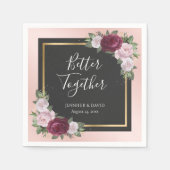 Blush Roze Goud Zwart Bourgondië Bloemen Bruiloft Servet (Voorkant)