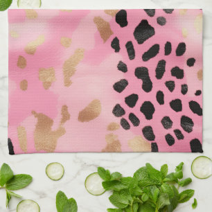 Blush Roze Goud Zwart Leopard Abstract Theedoek