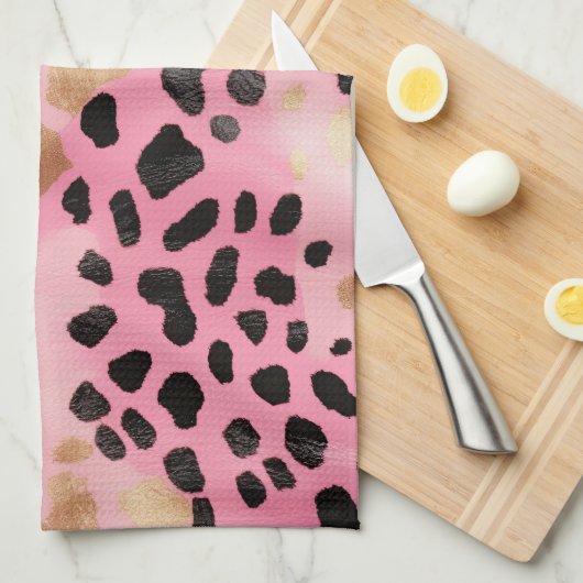 Blush Roze Goud Zwart Leopard Abstract Theedoek (Quarter Fold)