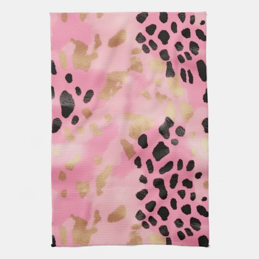 Blush Roze Goud Zwart Leopard Abstract Theedoek (Verticaal)