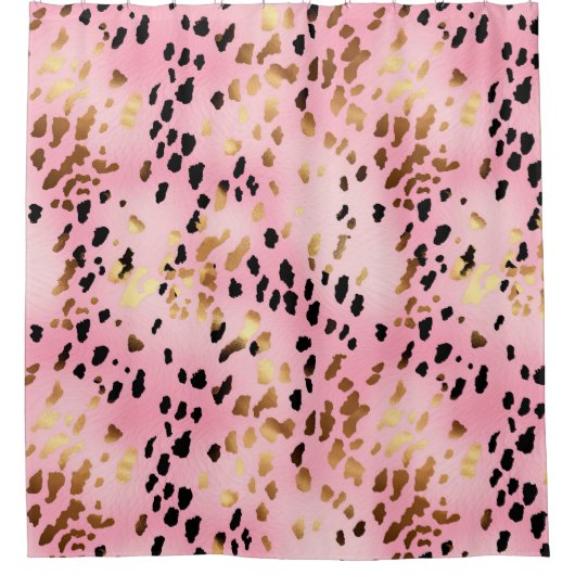 Blush Roze Goud Zwart Leopard Print Abstract Douchegordijn (Voorkant)