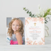 Blush roze goudelegant Foto van de Eerste Heilige  Kaart (Staand voorkant)