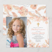 Blush roze goudelegant Foto van de Eerste Heilige  Kaart (Voorkant / Achterkant)