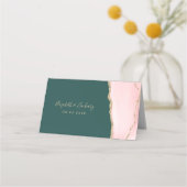 Blush Roze Gouden Agaat Emerald Green Trouwtafel Plaatskaartje (Achterkant)