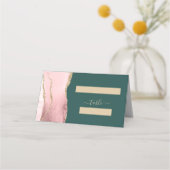 Blush Roze Gouden Agaat Emerald Green Trouwtafel Plaatskaartje (Voorkant)
