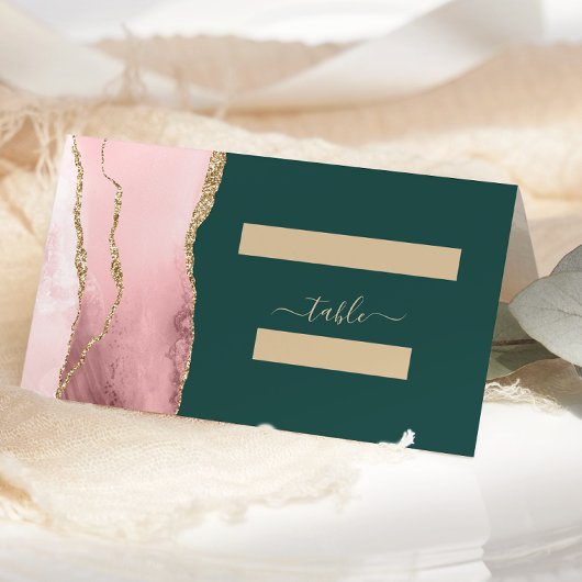 Blush Roze Gouden Agaat Emerald Green Trouwtafel Plaatskaartje