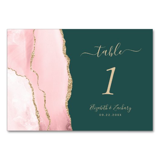 Blush roze gouden agaat smaragdgroene bruiloft kaart (Voorkant)