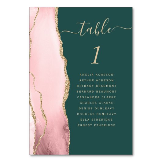 Blush roze gouden agaat smaragdgroene bruiloft kaart (Voorkant)