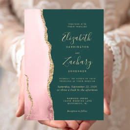 Blush roze gouden agaat smaragdgroene bruiloft kaart