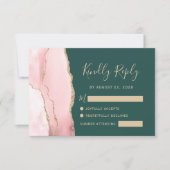 Blush roze gouden agaat smaragdgroene bruiloft RSVP kaartje (Voorkant)