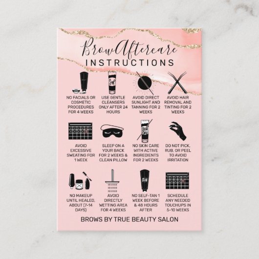 Blush roze gouden agaat wenkbrauwen nazorg pictogr visitekaartje (Voorkant)