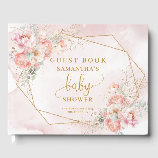  blush roze gouden baby shower gastenboek (Voorkant)