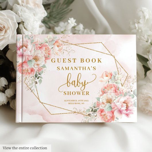  blush roze gouden baby shower gastenboek