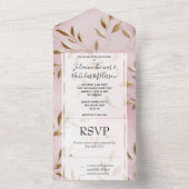 Blush roze gouden bladeren bruiloft all in one uitnodiging (Binnen)