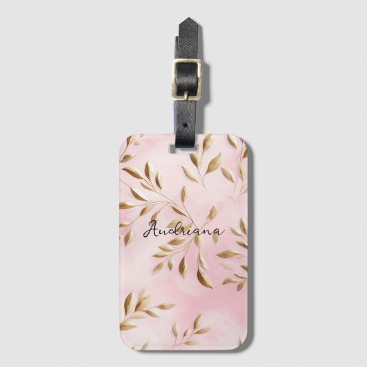 Blush roze gouden bladeren bruiloft bagagelabel (Voorkant (verticaal))