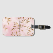 Blush roze gouden bladeren bruiloft bagagelabel (Voorkant (horizontaal))