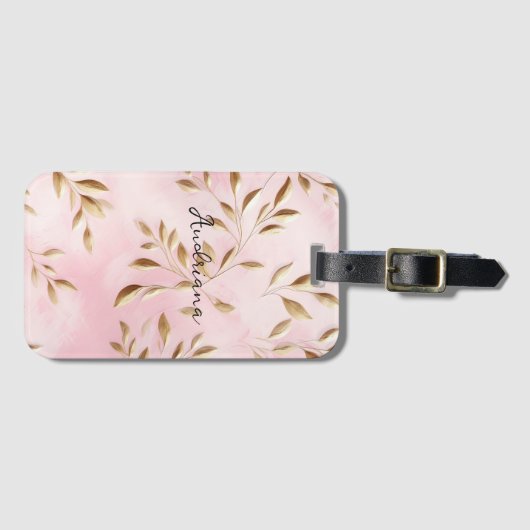 Blush roze gouden bladeren bruiloft bagagelabel (Voorkant (horizontaal))