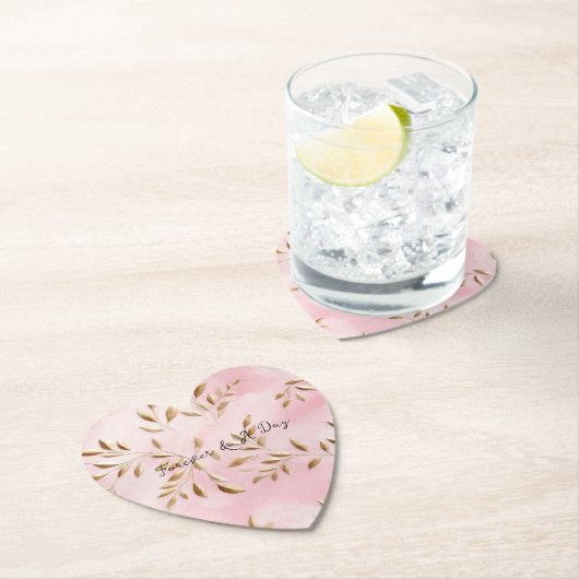Blush roze gouden bladeren bruiloft kartonnen onderzetters (Insitu)
