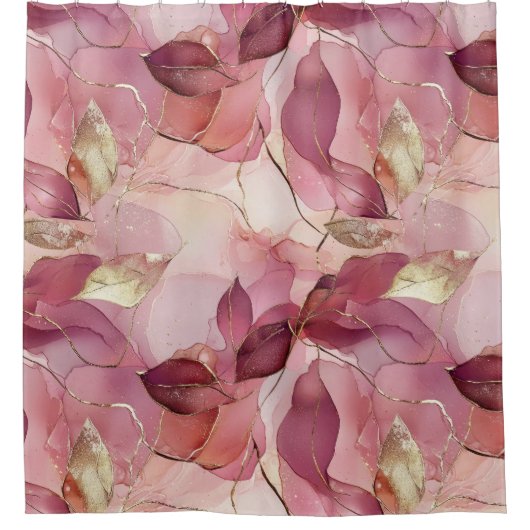 Blush roze gouden bladeren douchegordijn (Voorkant)