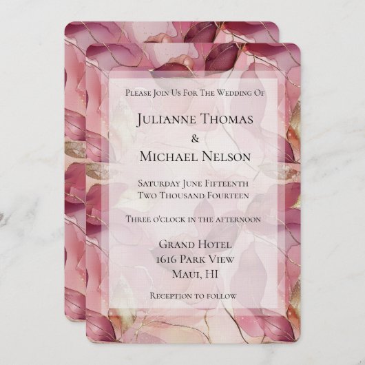 Blush roze gouden bladeren romantische bruiloft kaart (Voorkant / Achterkant)