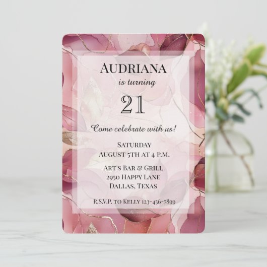 Blush roze gouden bladeren Verjaardag Kaart (Staand voorkant)