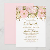  Blush Roze Gouden Bloem 16e Verjaardag Kaart (Voorkant / Achterkant)