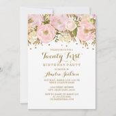  Blush Roze Gouden Bloem 21e Verjaardag Kaart (Voorkant)
