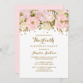  Blush Roze Gouden Bloem 30e Verjaardag Kaart (Voorkant / Achterkant)