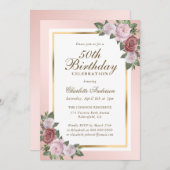 Blush roze gouden bloem 50e verjaardag kaart (Voorkant / Achterkant)