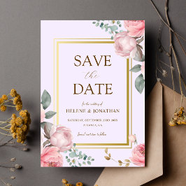 Blush roze gouden bloem elegante bruiloft save the date
