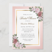 Blush roze gouden bloemen bruids douche uitnodigin kaart (Voorkant)