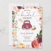 Blush Roze Gouden Bloemen Herfst Pompoen Vrijgezel Kaart (Voorkant)