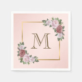 Blush roze gouden bloemen monogram bruiloft servet (Voorkant)